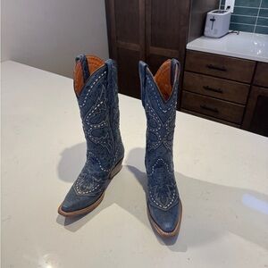 Dan Post Blue Studded Embroidered Western Heeled Boots